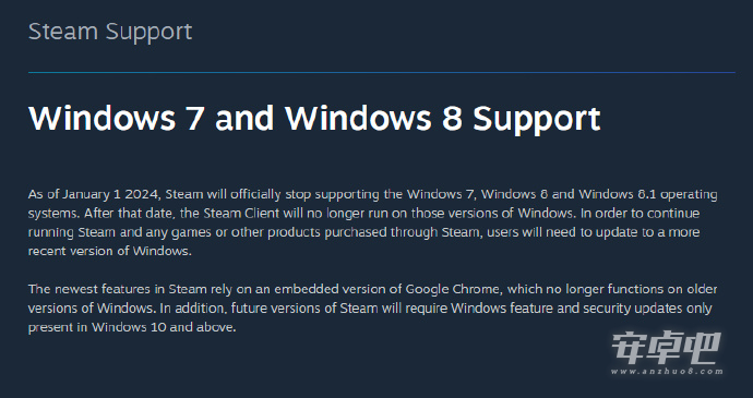 2024年Steam客户端将不再支持Windows7、Windows8系统介绍